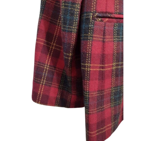 Vintage White Stag Tartan Plaid Wool Blend Blazer 16 Academia Preppy Holiday - Picture 5 of 8